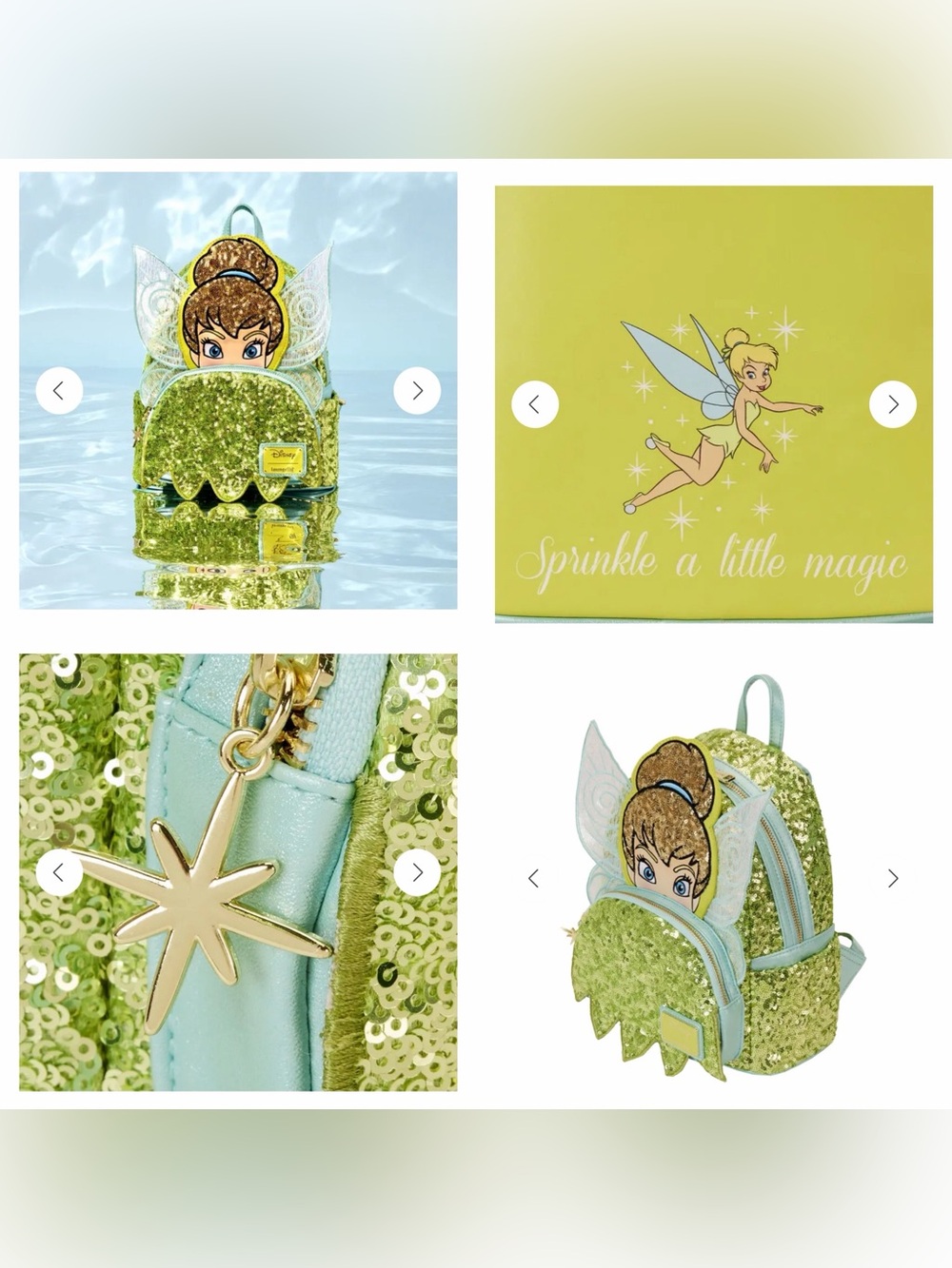 NWOT Loungefly Disney Peter Pan Tinker Bell Exclusive Sequin Cosplay Backpack